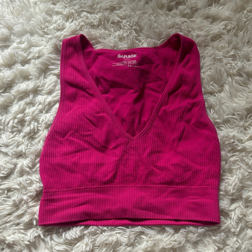 Garage Women's Fuchsia Ribbed Sports Bra